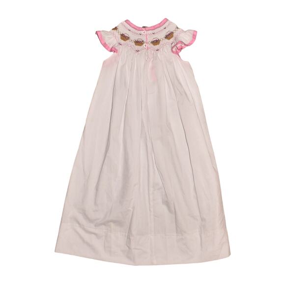 Custom Made Hand Smocked Embroidered Long Dress White Flutter Sleeves Size‎ 3 - Picture 2 of 4